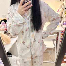 卡通蓝格kt猫睡衣女春秋季ins风2025爆款甜美学生家居服长袖开衫