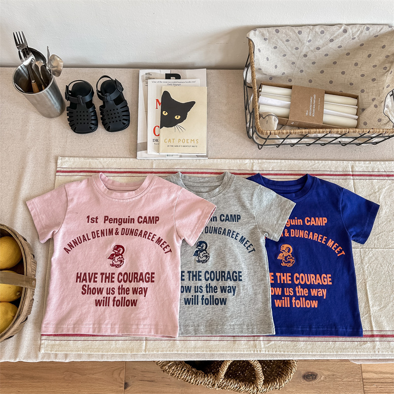 Summer Kidsren's Korean Style Penguin Pure Cotton Printed Short-Sleeved Casual Fashion Versatile T-Shirt for Boys and Girls Summer Kidsren's Korean Style Penguin Pure Cotton Printed Short-Sleeved Casual Fashion Versatile T-Shirt for Boys and Girls