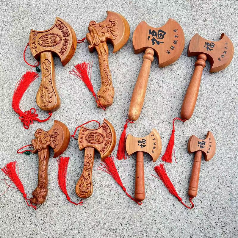 Peach Wood Axe Carving Dragon Double-sided Fu Character Wooden Peach Wood Crafts Multiple Models Peach Wood Small Axe