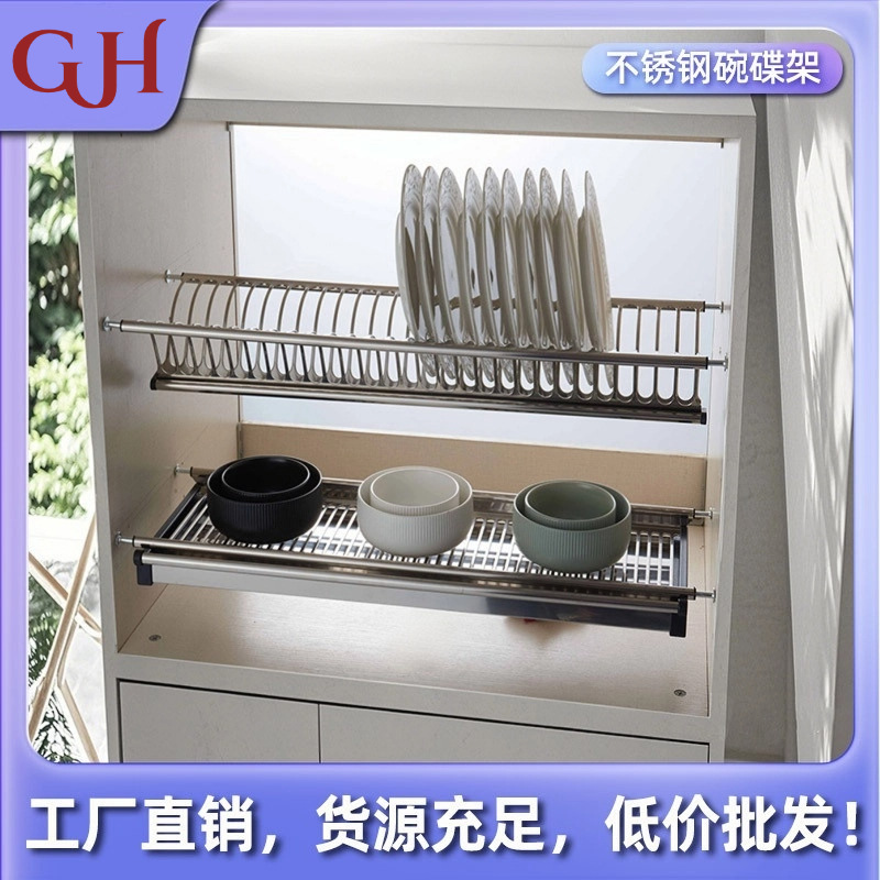 Gabinete de cocina gabinete estante de almacenamiento de doble capa incorporado estante de drenaje de platos de acero inoxidable estante de cocina estante de platos