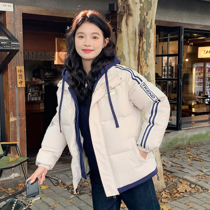 Europa y los Estados Unidos falsifican dos piezas de ropa de algodón con capuchón pareja para mujeres otoño y invierno nuevo comercio exterior moda calentamiento rayas chaqueta de algodón casual para mujeres image 6