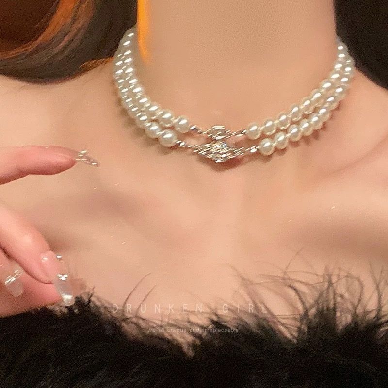 西太后土星二重真珠ネックレス女性choker軽豪華感アクセサリー多層小衆鎖骨首鎖|undefined
