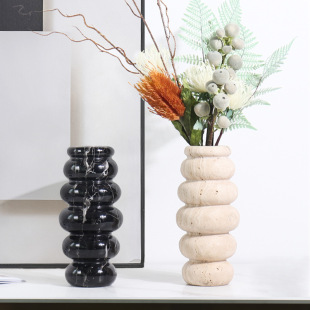 Modern Light Luxury Natural Marble Flower Model Room Desktop Vase Decoration Coffee Table Side Table Ornaments