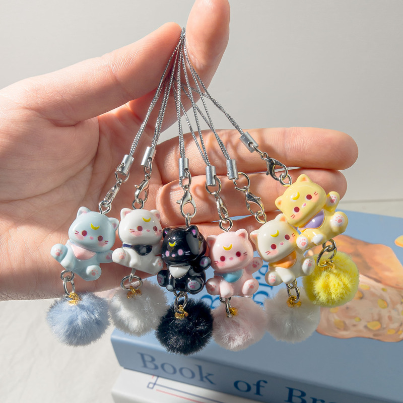 Fur Ball J85 Playing Kitten Fur Ball Pendant Beaded Sweet Girly Heart Mobile Phone Chain Cat Cartoon Pendant