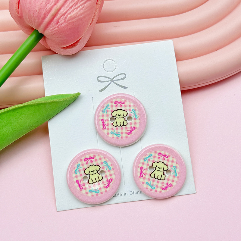 핑크 작은 노란색 개 단추 25*25mm