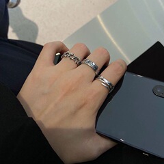 レトロなダメージ加工インローマ数字スリーピースリング女性用トレンディなニッチデザインコールドスタイル学生オープンリング男性用