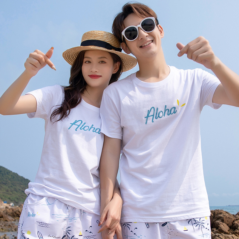 Suministro directo de fábrica pareja Camiseta de manga corta marca de moda masculina camisa de fondo camiseta ropa pareja desgaste verano personalizable LOGO
