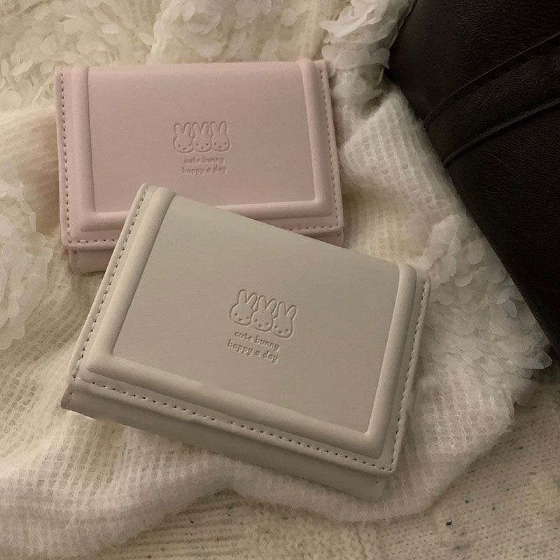 Korean-Style Cream-Colored Wallet, Cute Pink-Blue Card Holder, Simple and Multifunctional, Exquisite Portable Gift for Female Students