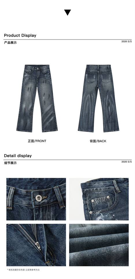 Quần jeans nam ống loe nhẹ dáng suông, họa tiết graffiti phun sơn phong cách đường phố — Màu xanh dương chi tiết 3