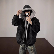 美式连帽座山雕皮衣外套棉服男女款冬季保暖毛领兔毛绒棉衣夹克