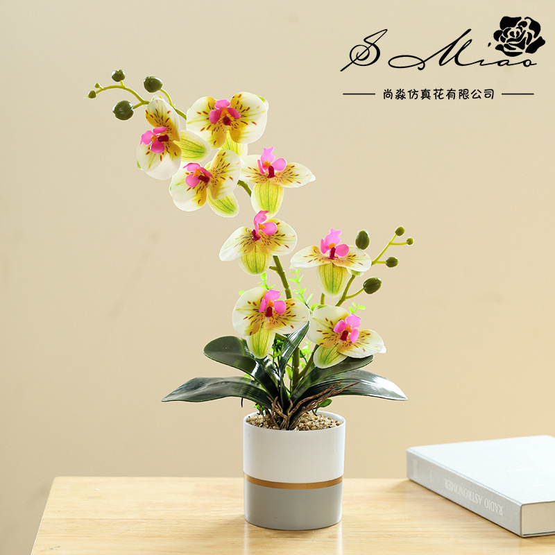 Flor artificial de dos tenedores de ocho cabezas Phalaenopsis bonsai flor artificial bonsai suministro directo de fábrica decoración del hogar entrega de una pieza image 3