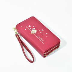 Women's Long-Style Wallet, New Arrival Wholesale, Large-Capacity Leather Clutch with Double Zipper, Heart-Printed Phone Bag