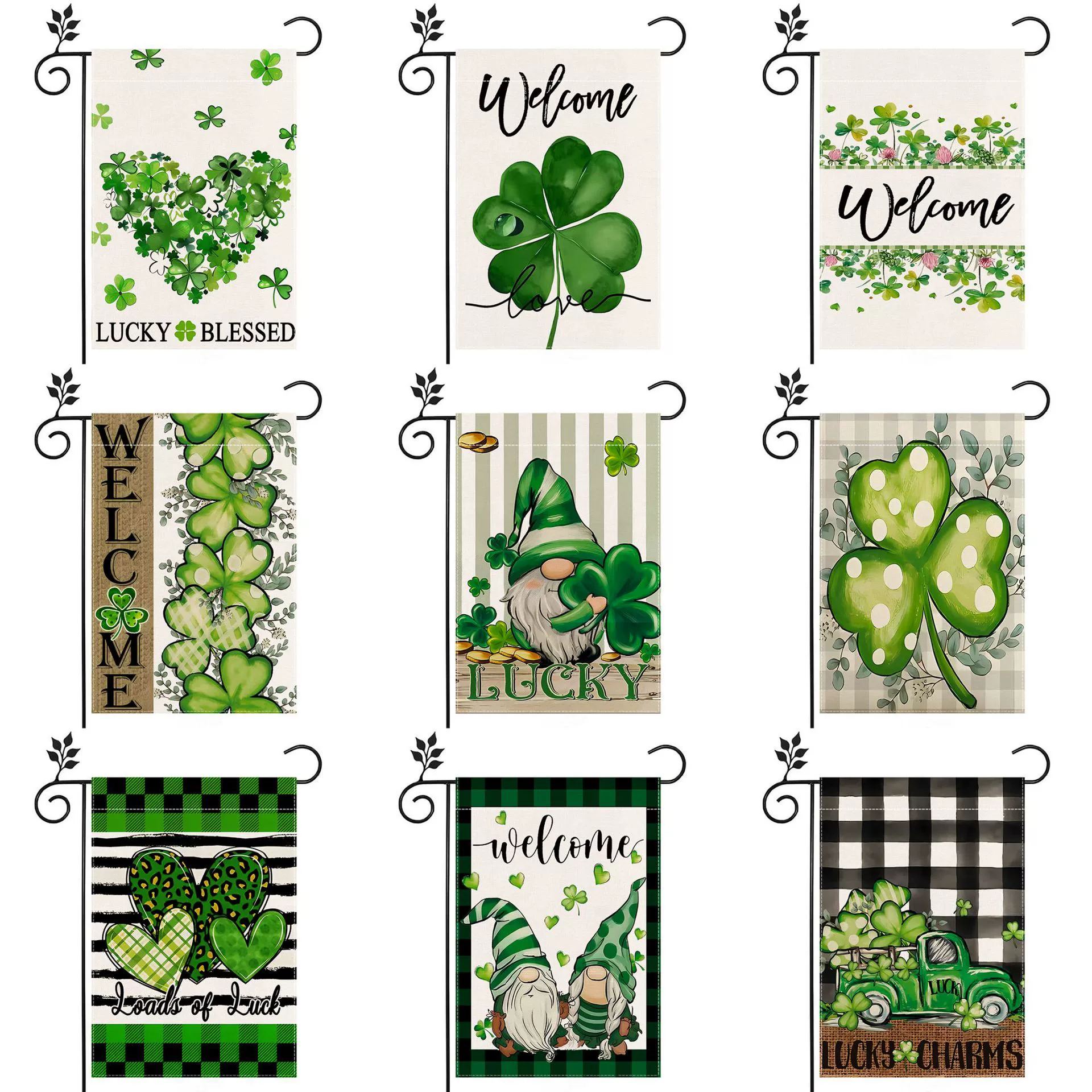 Новый стиль Святого Патрика Садовый флаг Гномы Кливк Открытый Двор Декор Лен Двусторонний садовый флаг