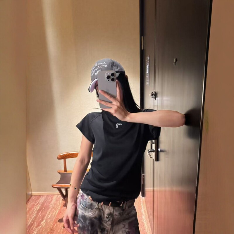 Loe Luo's High-End Version 26 Spring/Summer New Round-Neck Embroidered Raglan Short-Sleeve T-Shirt, Simple Old Money Style Top, in Stock Loe Luo's High-End Version 26 Spring/Summer New Round-Neck Embroidered Raglan Short-Sleeve T-Shirt, Simple Old Money Style Top, in Stock