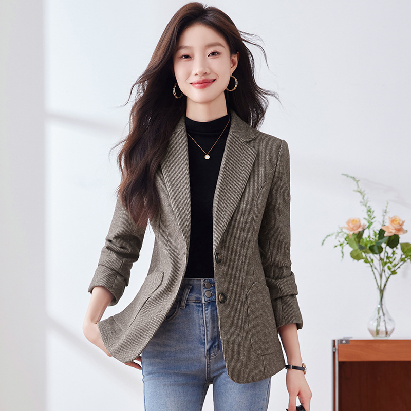 Woolen Suit Jacket Women's Autumn and Winter 2024 New High-end Elegant Casual Small Brown Suit Top