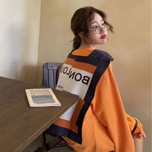 2024橘色长袖卫衣女设计感小众夏季韩版宽松中长款卫衣上衣潮