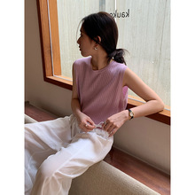 万为 法式设计感针织上衣女2024夏季新款坑条交叉露背无袖背心007