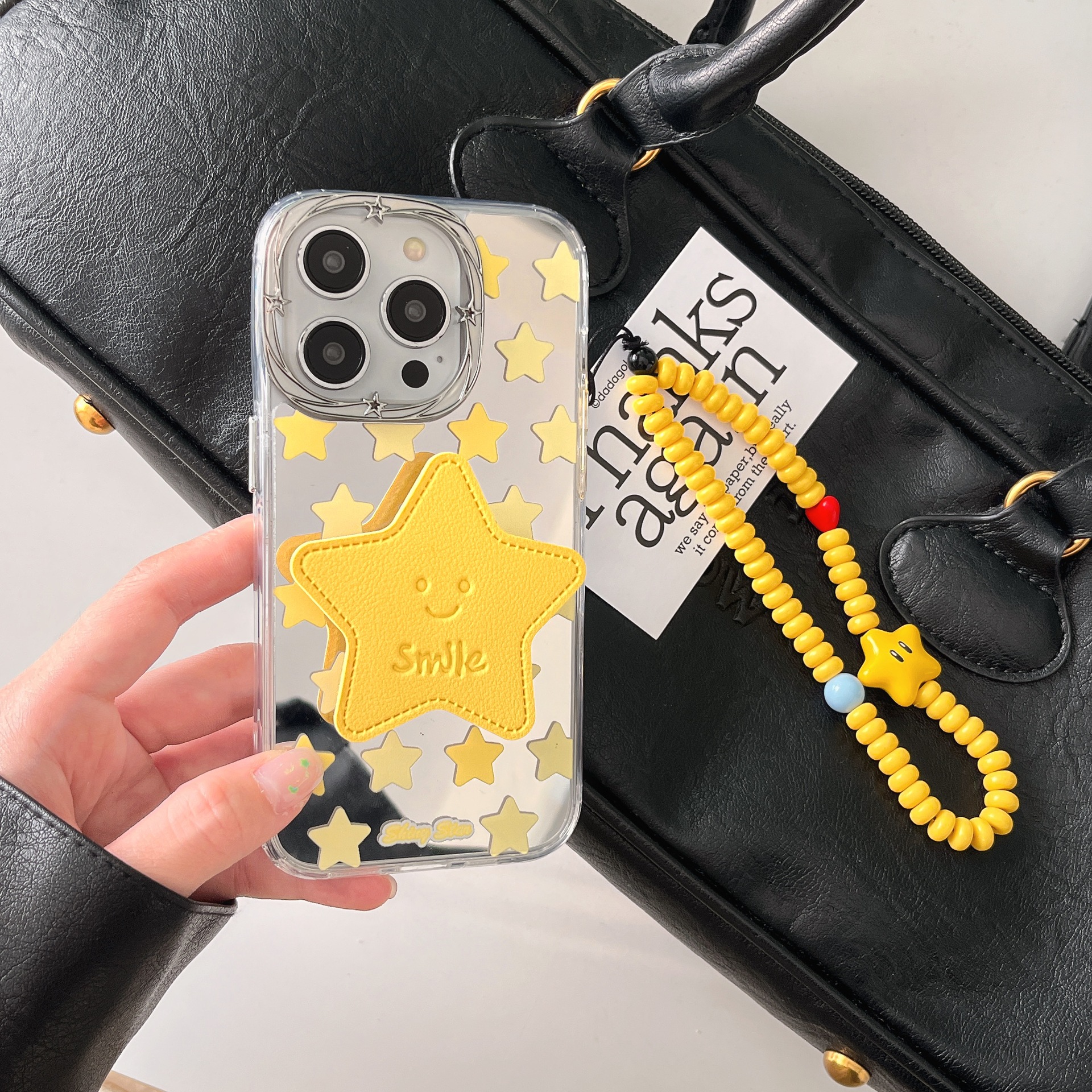 Espejo coreano estrella amarilla para Apple 16Pro funda para teléfono móvil 15ProMax nuevo 14/13 pareja 16PM