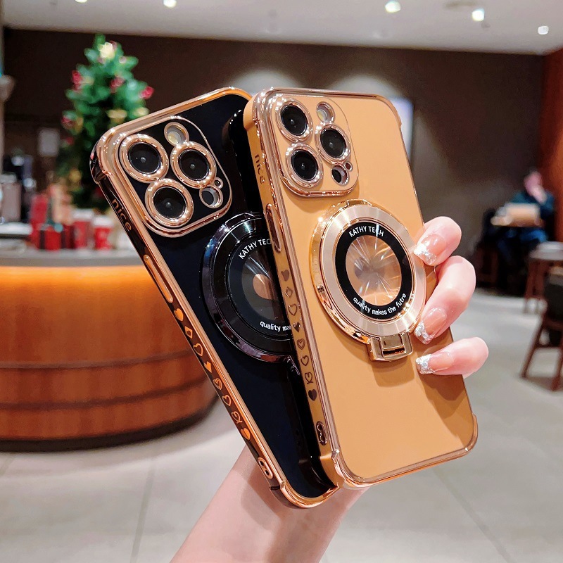 Magnetic electrodeposición amor con soporte para iPhone18Promax caso de teléfono 18 manzana 17 juegos suave 16 a prueba de caídas