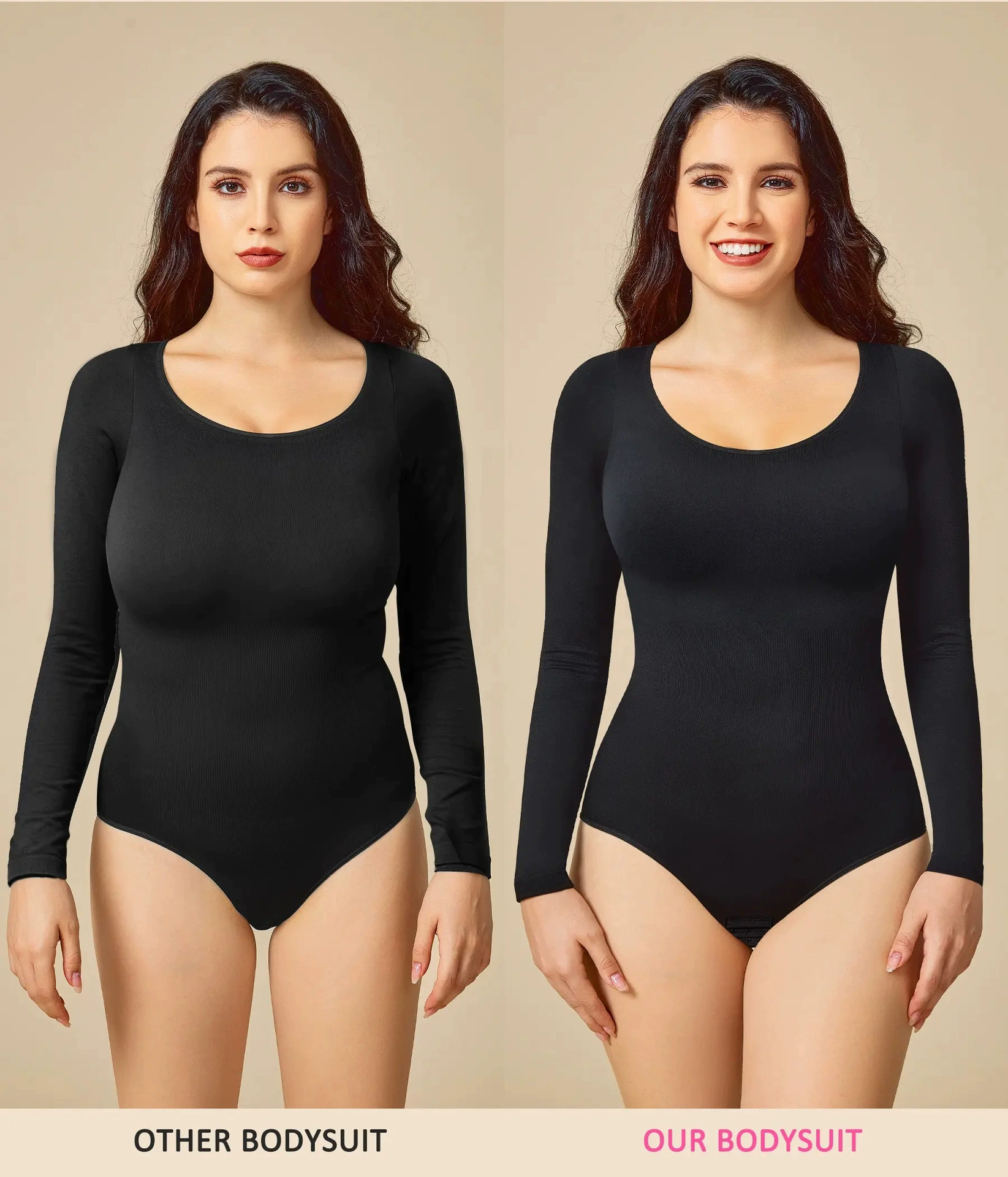 Corrective bodysuit, long-sleeve with a round collar, brace, tight