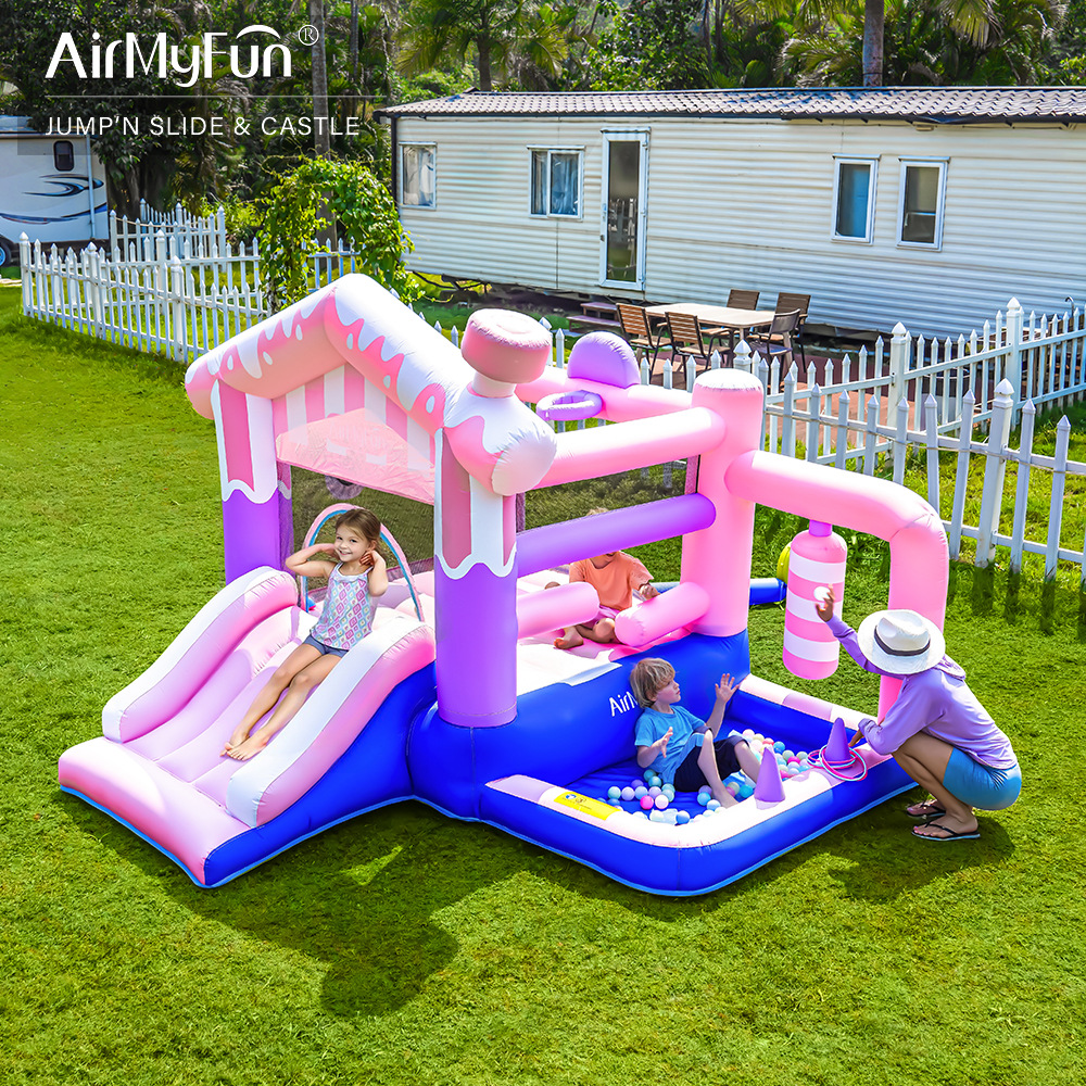 AMF | Castillo inflable para niños, para interiores y exteriores, tobogán inflable, trampolín, piscina de olas, parque de atracciones infantil pequeño para uso doméstico