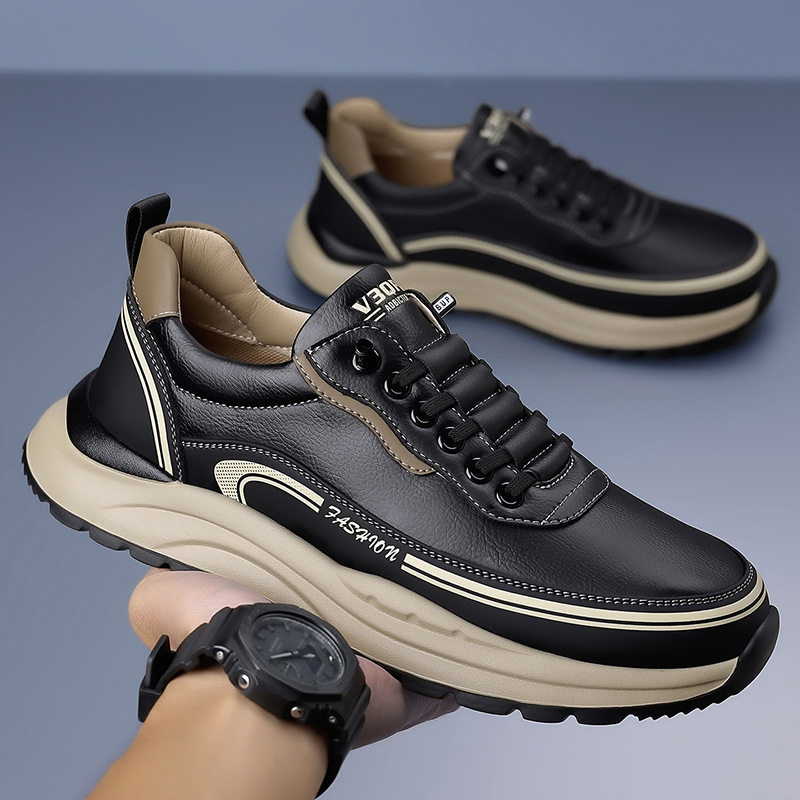 Giày thể thao nam sneaker cổ thấp đế dày gót 3–5 cm, mũi tròn, dây buộc, phối màu trắng đen kaki — H6892 màu kaki, H6892 màu trắng, H6892 màu đen