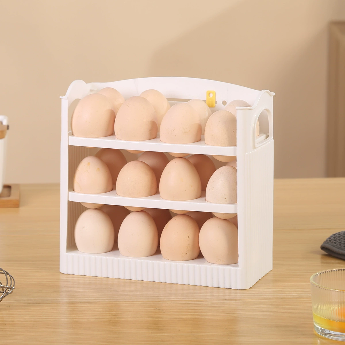  Automatic flipping refrigerator storage egg box 3-layer foldable ultra-narrow egg refrigeration rack kitchen home storage