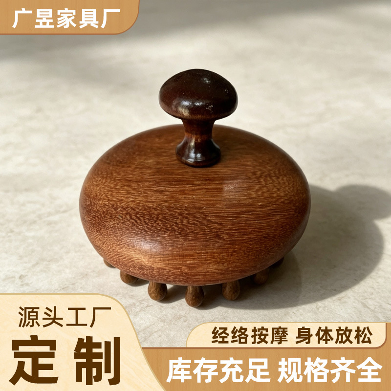 厂家批发实木手持圆盘按摩梳家用28插齿檀木头皮梳头疗店经络梳 办公、文化厂家批发实拍图