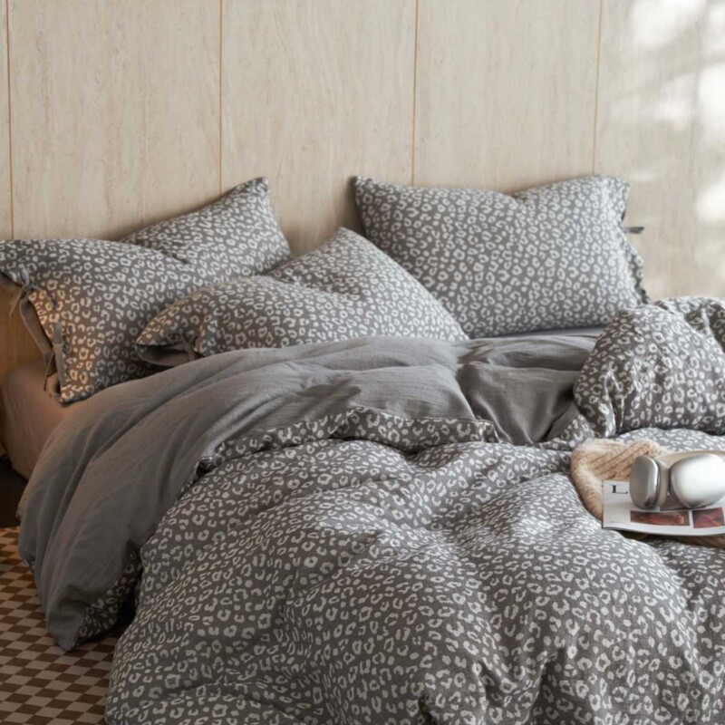 Retro Cotton Yarn-Dyed Double-Layer Gauze 1.5-1.8m Four-Piece Set Casual Leopard Print Pure Cotton Duvet Cover Bed Sheet Bedroom Double Bed