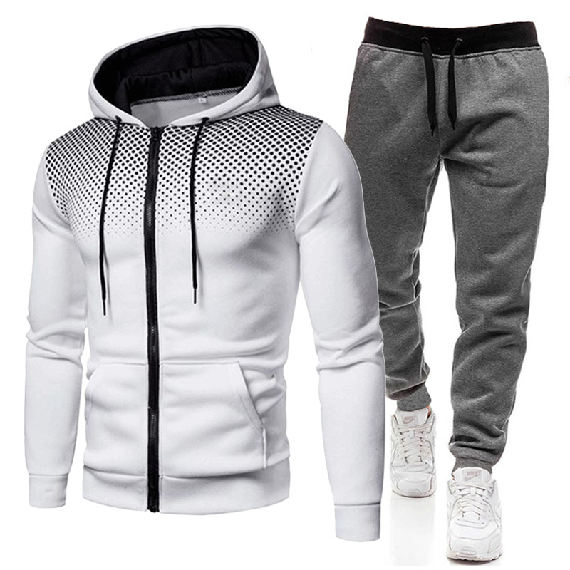New round dot printed solid color zipper set for autumn winter plush men women's sports hoodies, sweaters, and pants_voghion.com