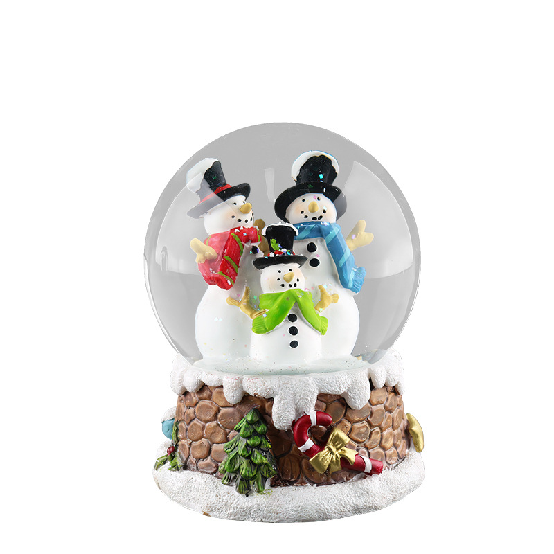  Customized Santa Claus Snowman Resin Crystal Ball Rotating Snowflake Falling Snow Christmas Gift Customized Gift