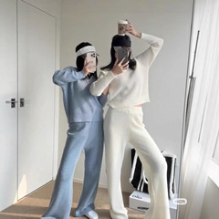 alo新款华夫格拉链针织卫衣女高腰休闲裤松弛感时尚套装上衣+长裤