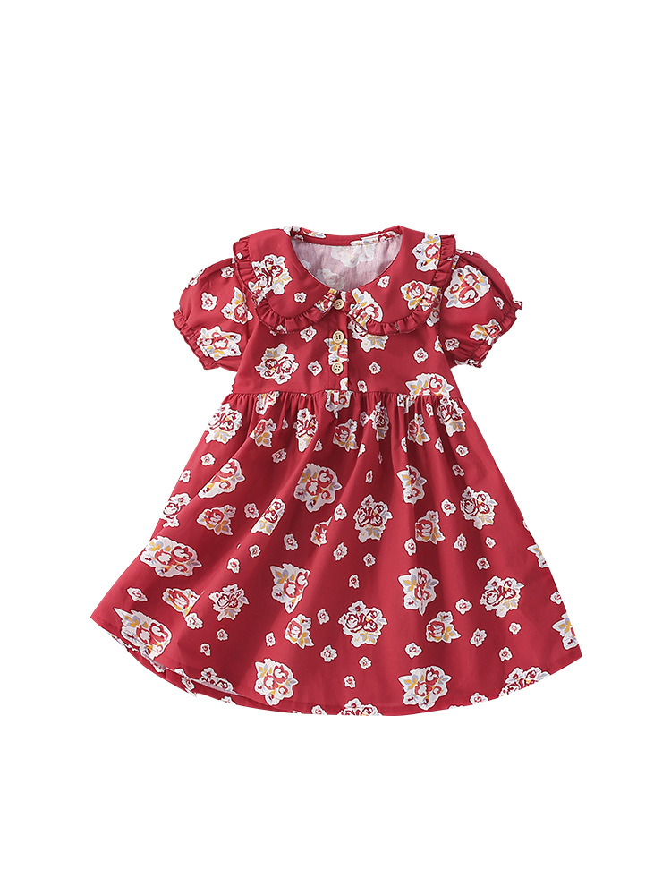 Vestido de verano para niños malwee transfronterizo nuevo vestido de niña linda de manga corta con cuello redondo para niños europeos y americanos