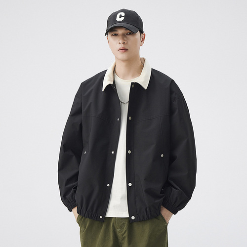 Jacket for boys with stand-up collar, trendy casual retro-style loose and versatile top garment for spring and autumn.