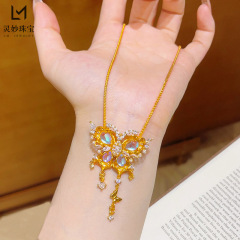 金店同款沙金满钻星月梦幻蝴蝶流苏项链月光石蝴蝶锁骨链女送礼物