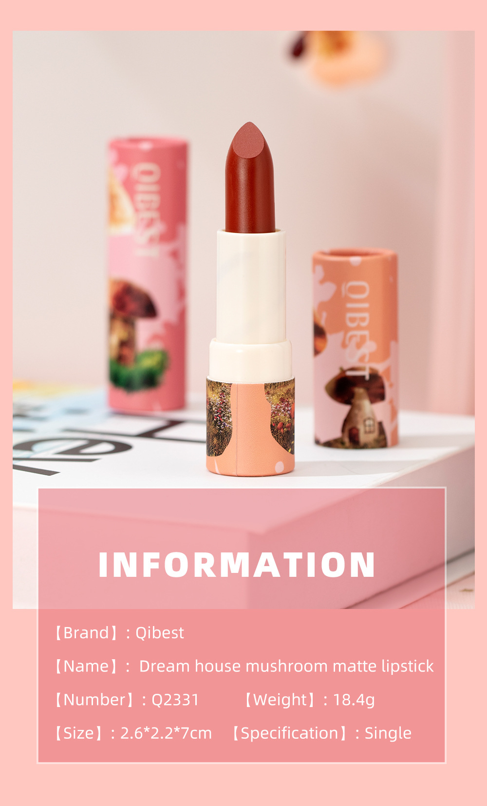 QIBEST Moisturizing matte new Color Lipstick has a velvety misty texture that is not easy to fade and lasts long. It is a cross-border nude color lipstick undefined