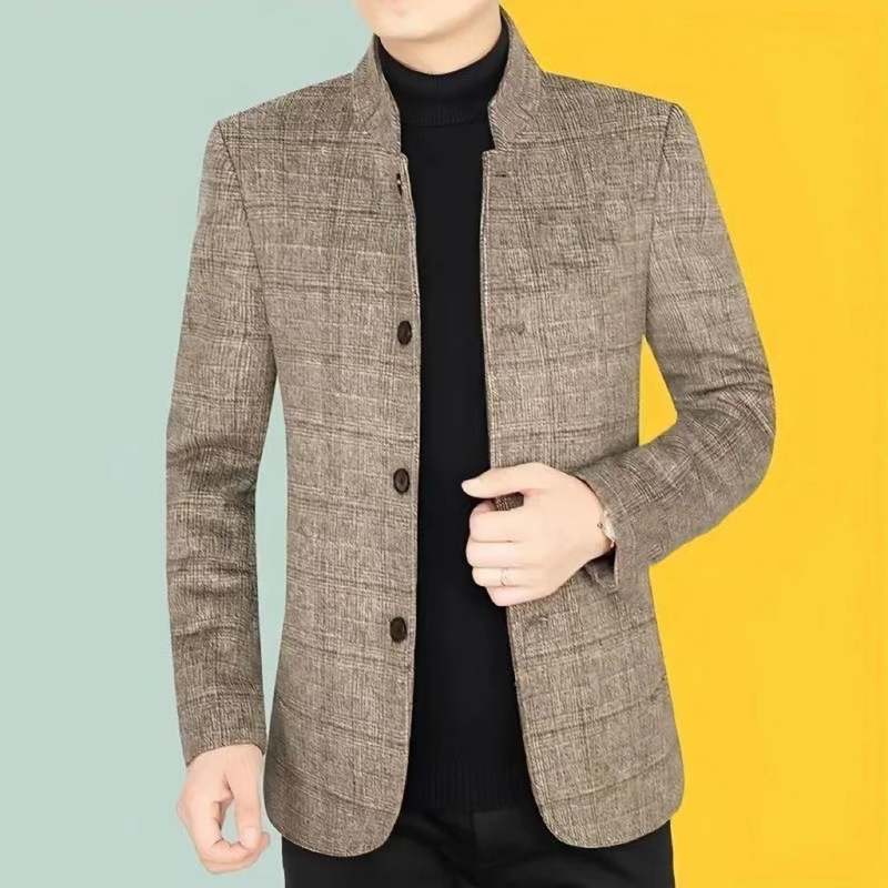 Autumn and Winter Casual Small Suit Men's 2024 Autumn and Winter Flat Barge Collar Fashionable plus size Top All-match Plaid Suit Jacket