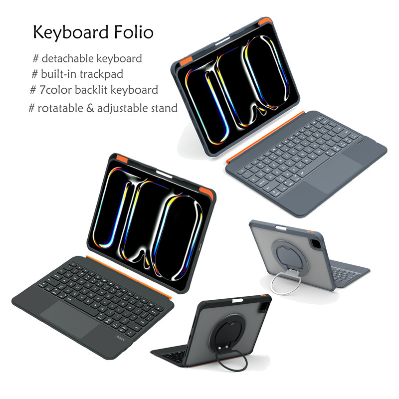 Wholesale Suitable for A16 iPad Pro/Air Rotating Stand Detachable Luminous Touch Bluetooth Keyboard Leather Case