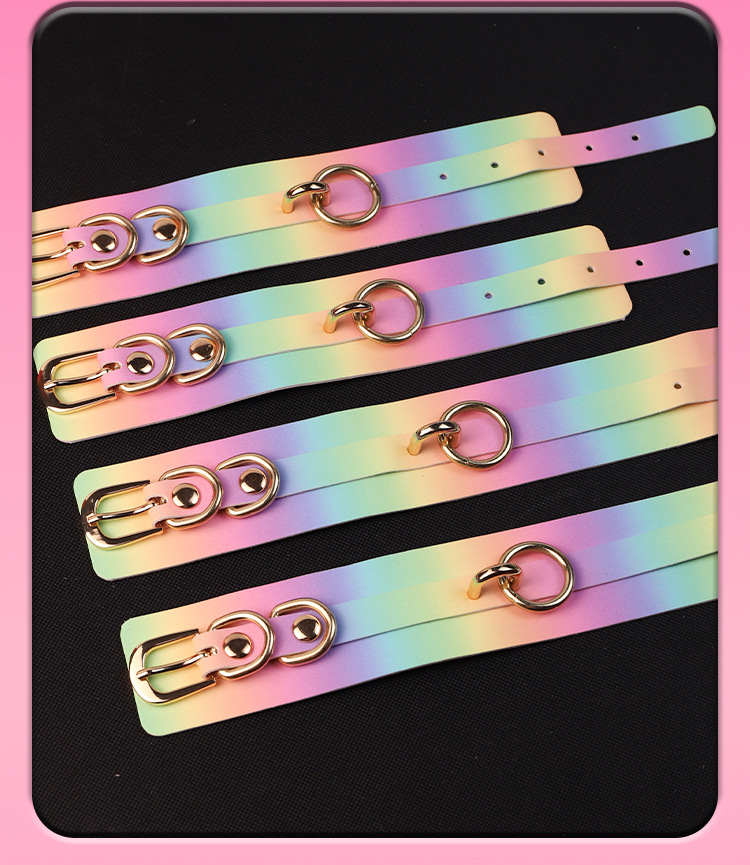 SM Neon 7-Piece Adult Couple Bondage Kit with Handcuffs, Nipple Clamps and Leather Accessories — detail image 31