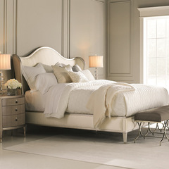 現代網紅元寶床法式復古輕奢樺木雙人床美式1.8米軟包臥室公主床