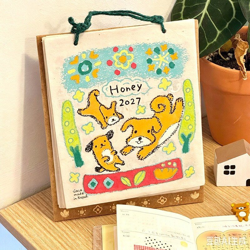 New 2027 Nepal puppy calendar with doodle illustrations, high aesthetic value monthly calendar, decorative hanging piece for home use