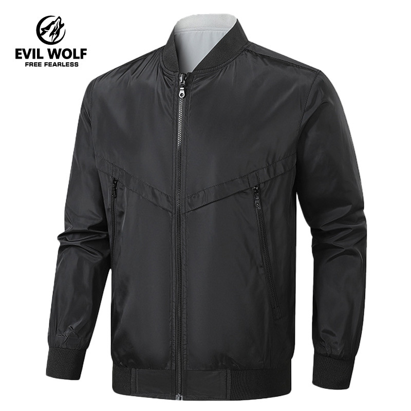 春秋新款定制男士休闲防水外套涤纶小立领棒球服防风露营徒步旅行