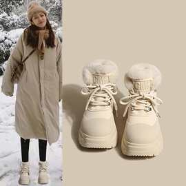 雪地靴女2024冬季新款加绒加厚保暖东北大棉鞋松糕厚底短筒马丁靴