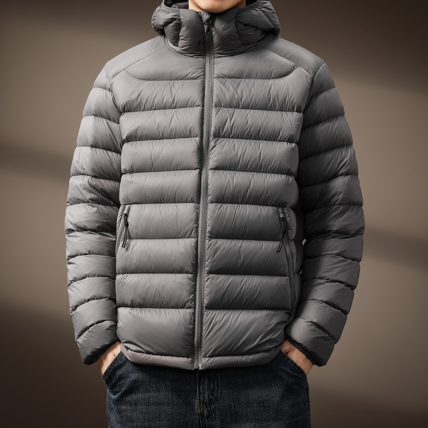 High-End American Trendy Brand 90 White Duck down Rib down Jacket for Men Winter Lightweight Casual Warm Hooded Jacket for Men