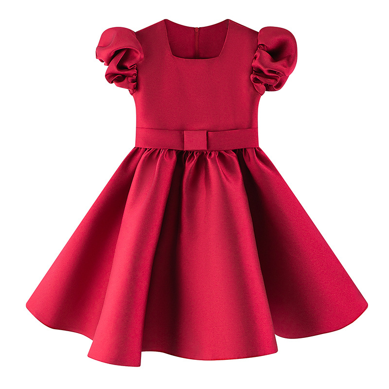 Nuevo vestido de vestir para niños, vestido de princesa con mangas abullonadas para niñas europeas y americanas transfronterizas, vestido de satén para niños, traje de fiesta de alta gama