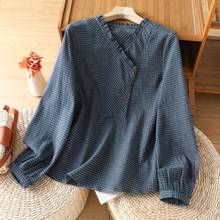 实拍蓝色纯棉格子衬衫女长袖设计感气秋装2025年新款气质秋上衣