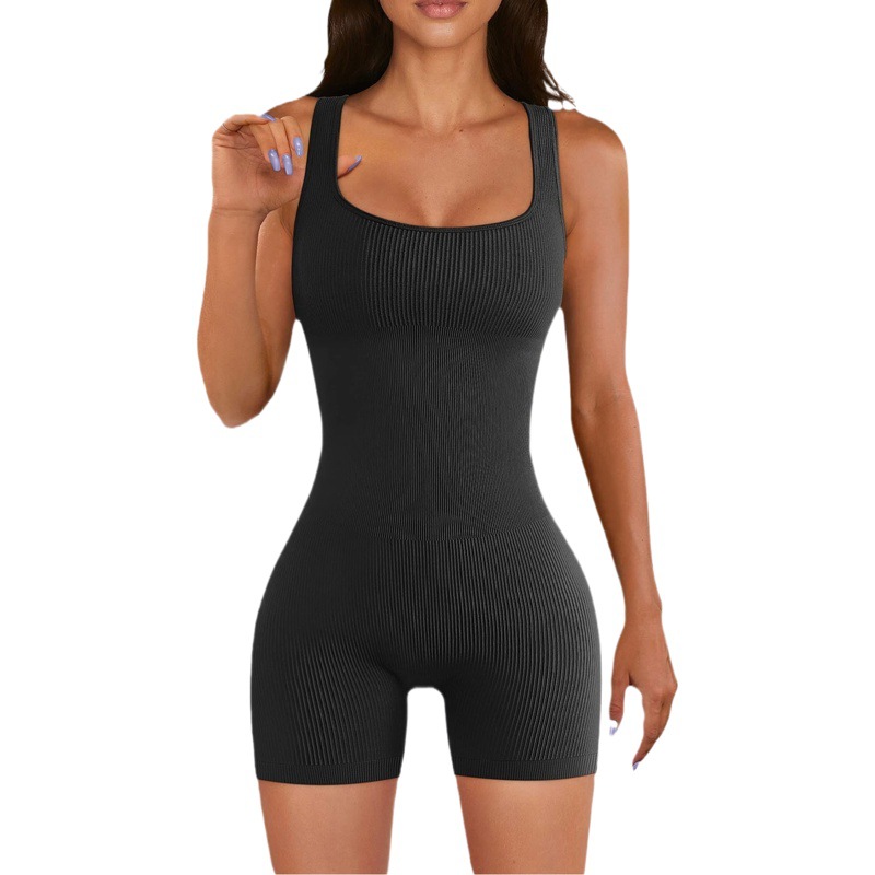 Europa y América sin mangas sin espalda cintura-apretado de las mujeres Amazon mono transfronterizo color sólido apretado deportes yoga mono
