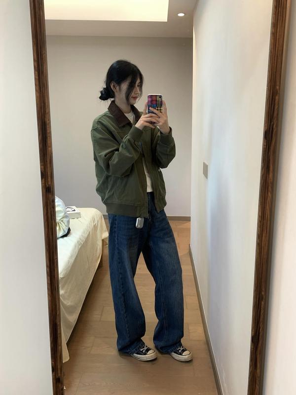复古军绿色拼接棒球服外套女2025年春秋新款宽松设计感撞色夹克潮|undefined