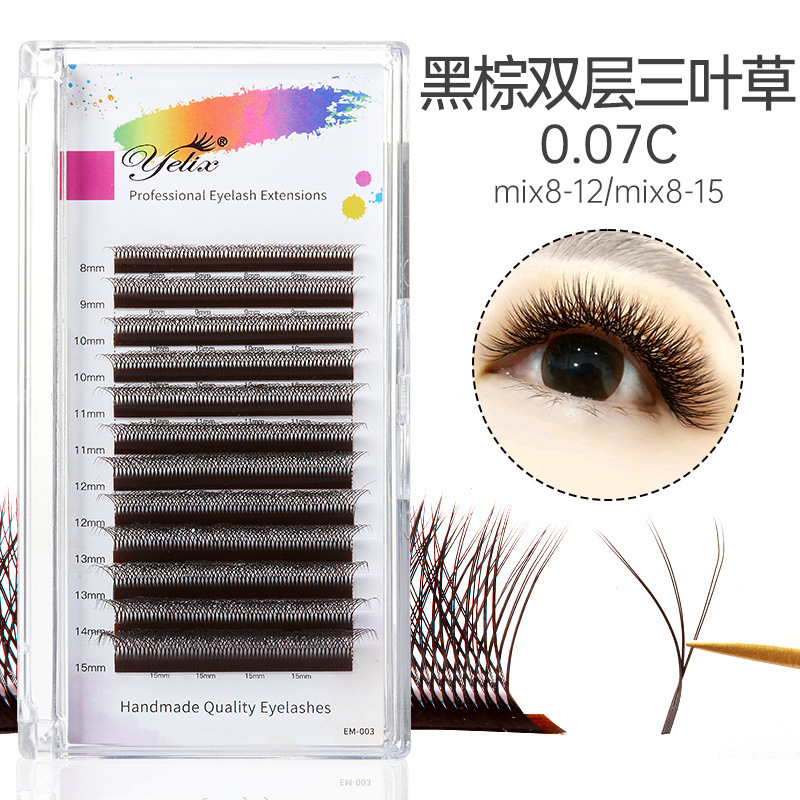 Fábrica de belleza de pestañas negro marrón pelo suave 0.07 mezcla marrón transfronterizo pestañas caramelo injerto de trébol pestañas falsas