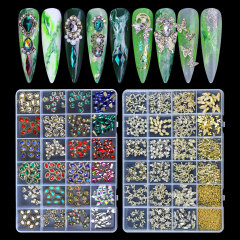 Cross-border 24-grid rhinestone box flat-bottomed glass special-shaped diamond mixed DIY Crow heart nail art jewelry set